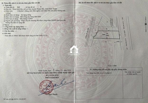 Đất Mặt Tiền Đường QL1A Suối Đá, Lợi Hải, Thuận Bắc, Ninh Thuận.