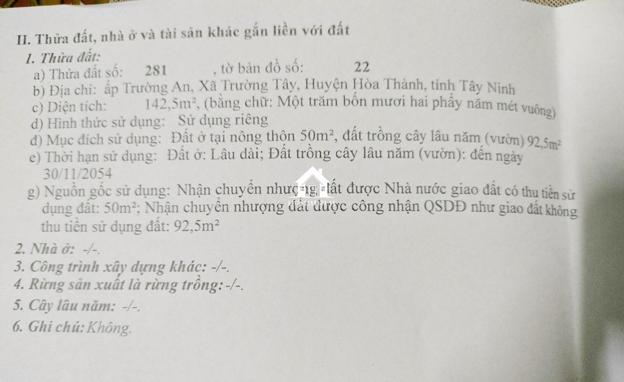 Đất gần chợ Long Hải, chỉ 4 phút đi xe, tọa lạc tại ấp Trường An, xã Trường Tây, Hòa Thành.