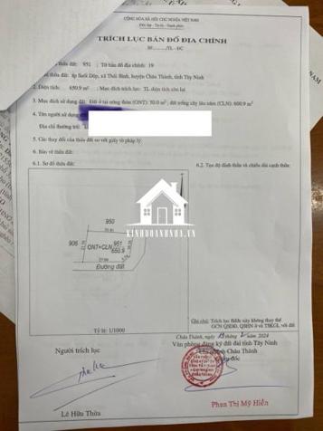 Bán đất 2 mặt tiền, diện tích 650 m2, đất thổ cư 50 m2, tại Thái Bình, Châu Thành.