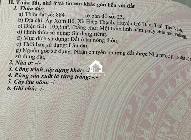 Cần bán mảnh đất diện tích 105 m2 tại xã Hiệp Thạnh, Gò Dầu. Ai có nhu cầu xin liên hệ để biết thêm chi tiết.