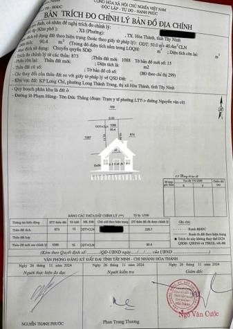 Bán đất 90 m2 tại phường Long Thành Trung, thị xã Hòa Thành, Tây Ninh.
